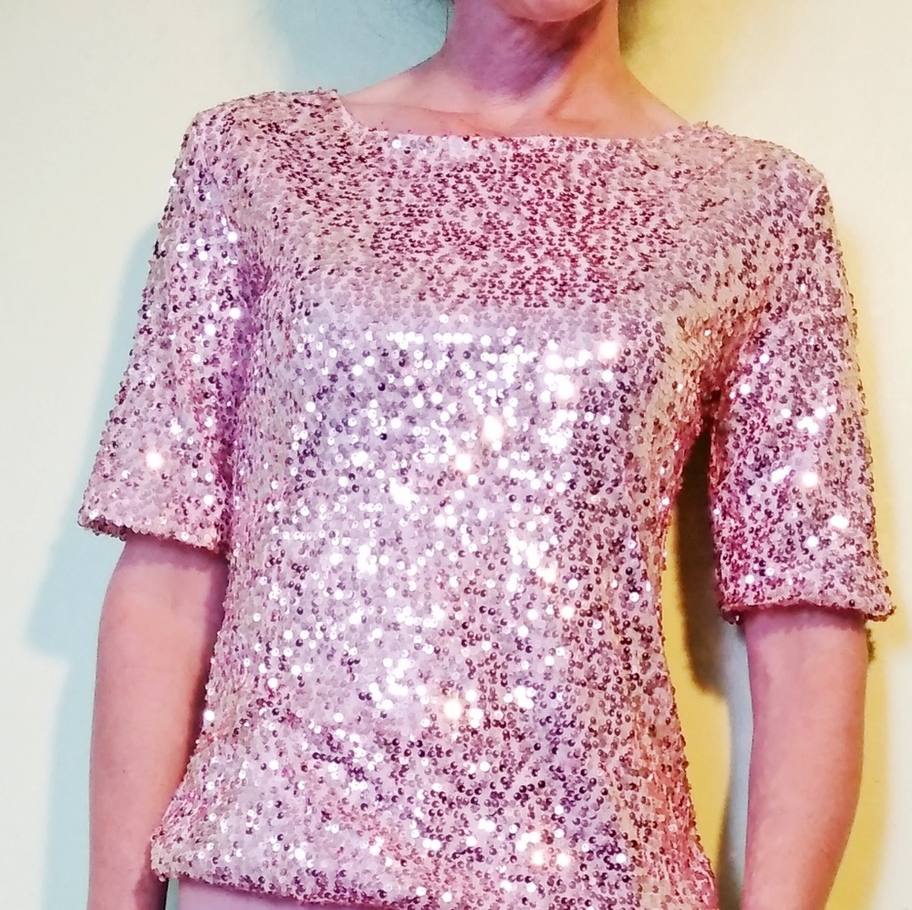 Vintage Dusty Rose Sequin Top - Picture 3 of 5